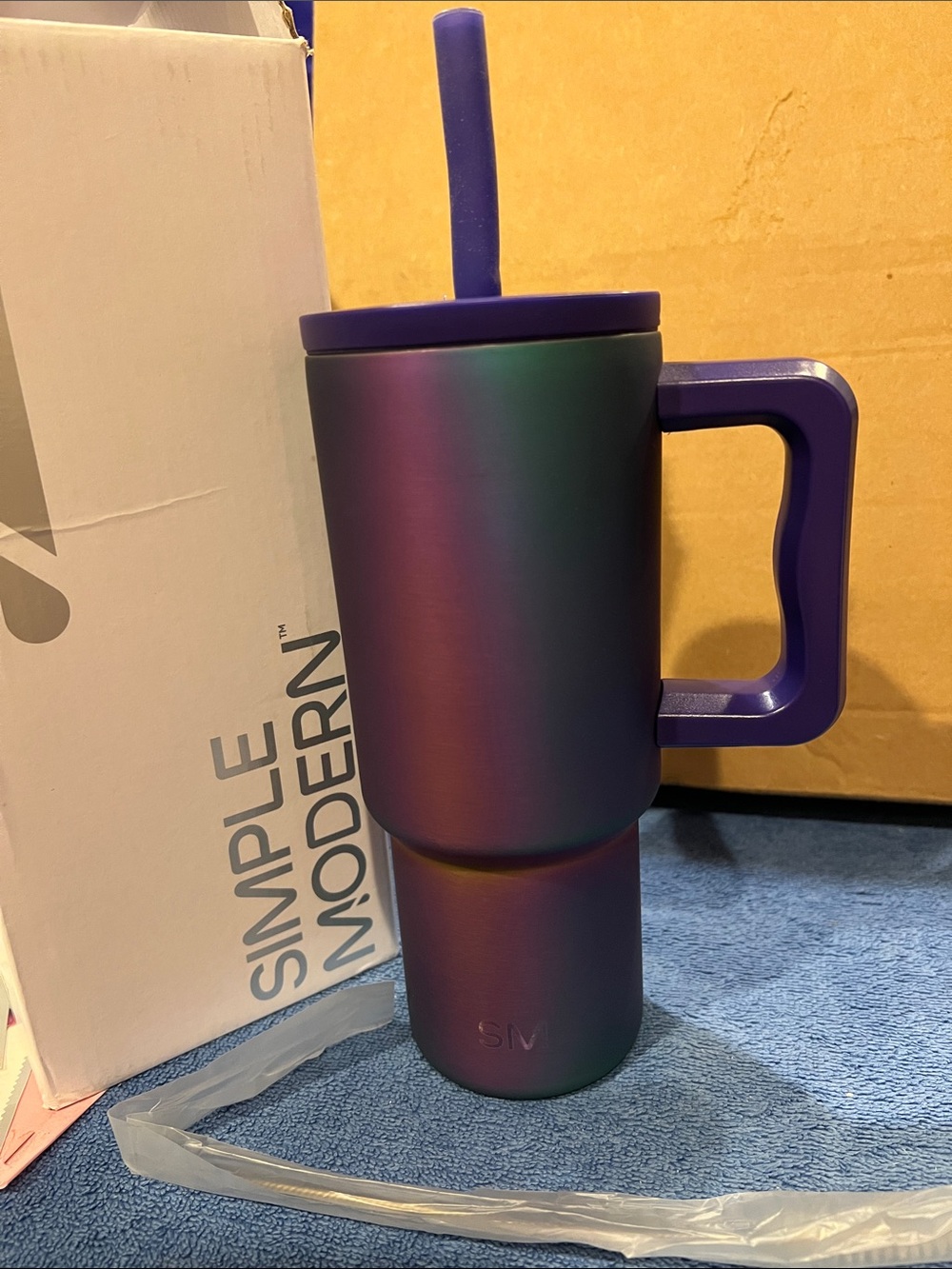 Simple Modern Iridescent Purple Travel Mug with Handle & Straw